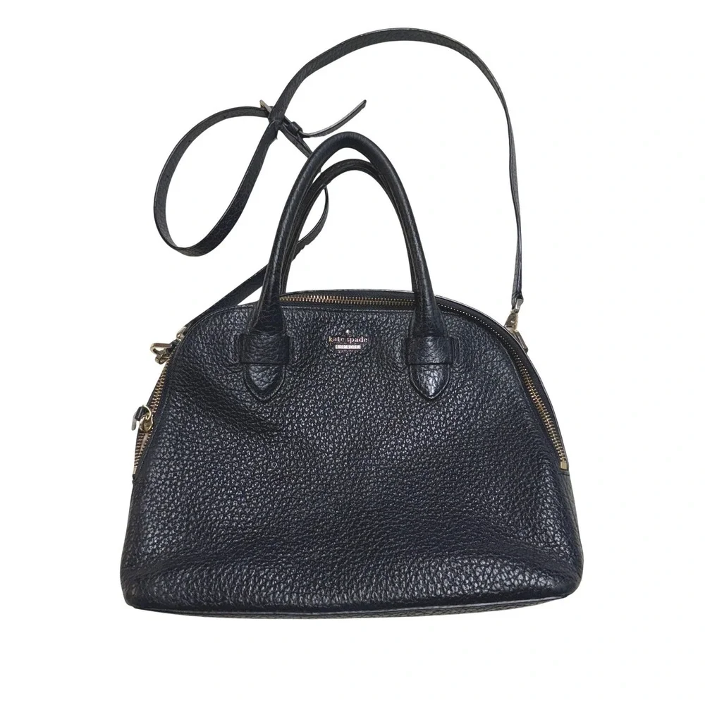 Kate Spade Black Pebbled Leather Dome Satchel Crossbody Bag Top Handle Purse